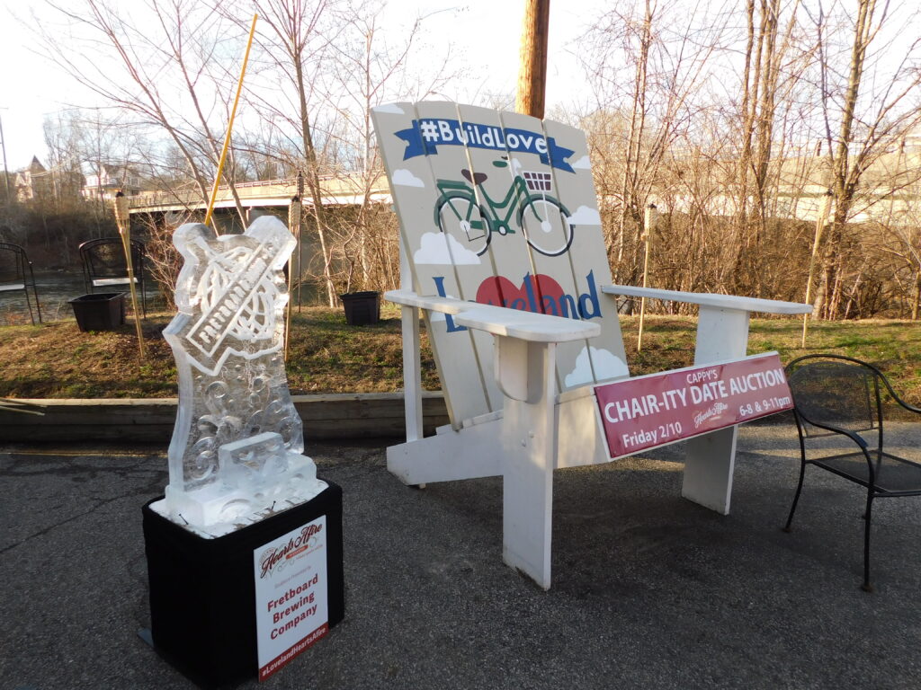 Ice sculpture and oversized Adirondack chair